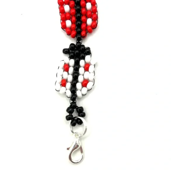 Hand Crafted Beaded Ladybug Bracelet with Bee Charm Red White and Black - Picture 4 of 9